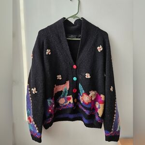Vintage Women's Colorful Buttoned and Embroidered Women's Cardigan